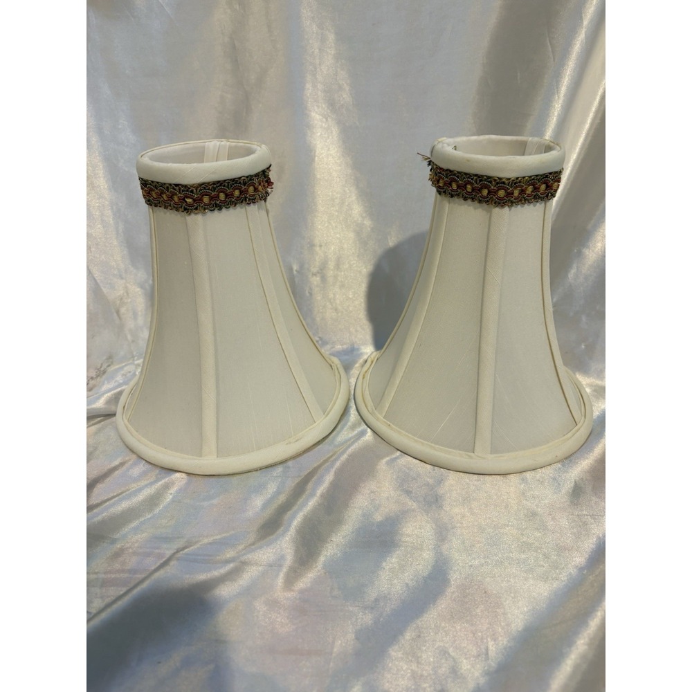 Pair Beige Fabric Bell Lamp Shades 8"Tall 7" Bottom Spider Fitter Traditional